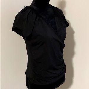 INC Black petite large flutter sleeve wrap top s/s